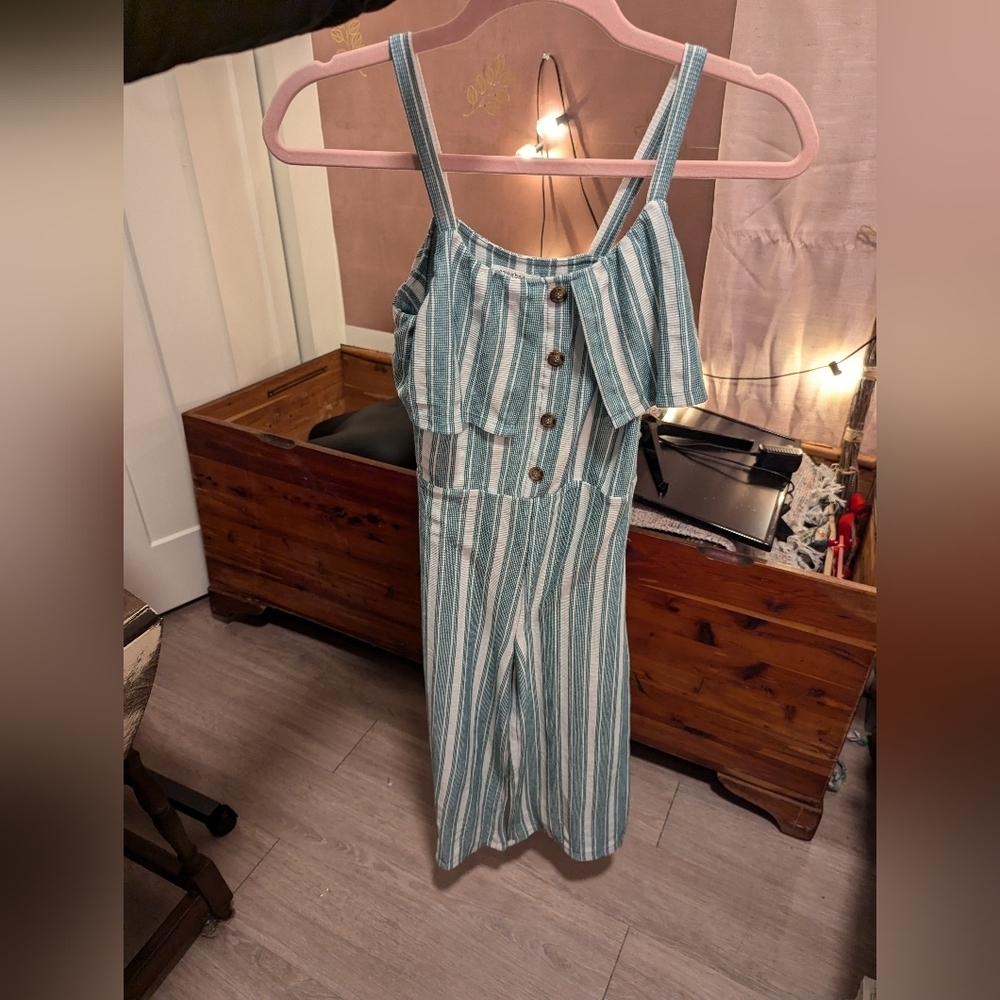 Eyeshadow Girls teal and white long pants jumpsuit‎ size 10 - Picture 2 of 12